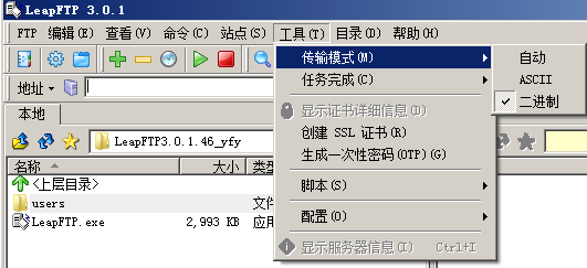 LeapFTP二进制模式模式传输设置